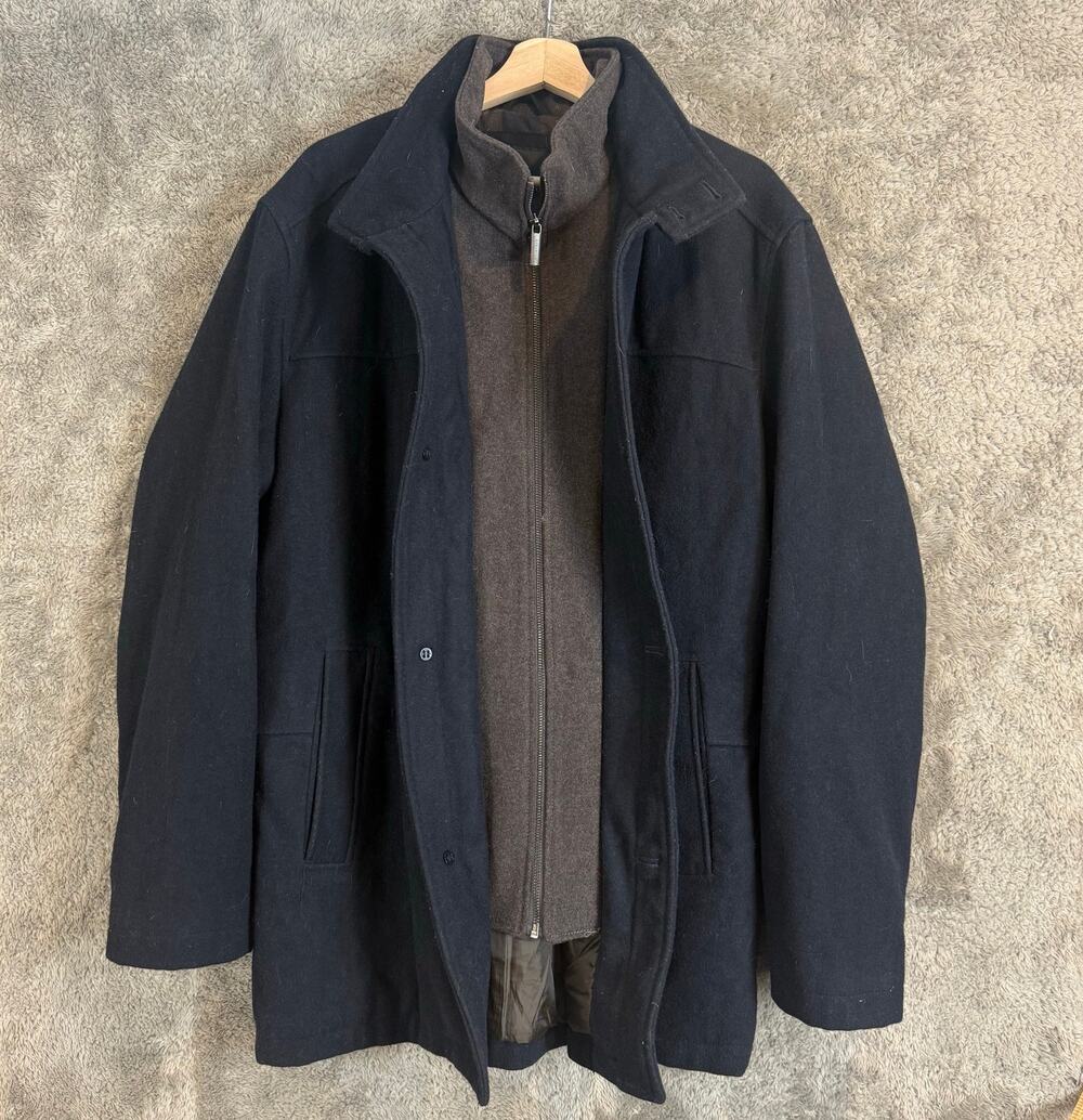 London Fog Wool Car Top Coat Jacket LT Large Tall Blue Brown Layered Insulated